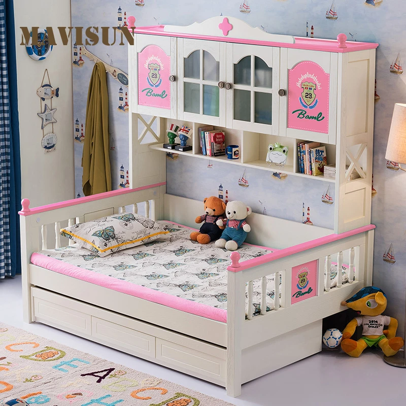 多機能ベッド ピンク色 統合ドア付き 女の子用 プリンセスベッド ワードローブ 小さな部屋に最適 子供用ベッド Aliexpress