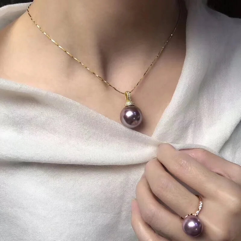 Ювелирные украшения 18K розовое золото натуральный фиолетовый жемчуг 12-13 мм кулон ожерелья для женщин прекрасные кулоны из жемчуга