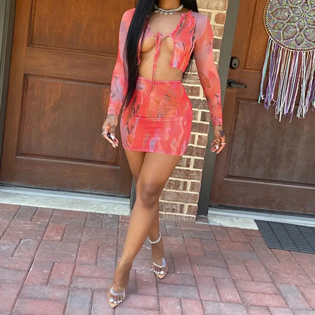 2021 2 Piece Women Skirt Set Printed Cardigan Crop Top Mini Dress Club Outfit Sexy Party Night Fashion Streetwear Bodycon Suits 2