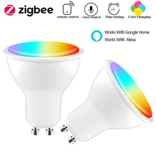 ZigBee WiFi inteligentna żarówka led Gu10 RGB + C + W lampa ściemniająca Tuya i inteligentna aplikacja życia 100v-240v praca z Alexa Google Home