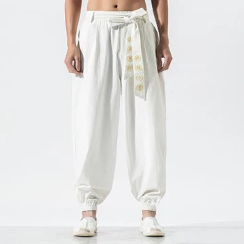 

5 Colors Men Belt Embroidery Chinese Style Loose Casual Harem Pants Male Streetwear Hip Hop Trouser Joggers Sweatpants