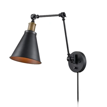 

Dining Room Loft Decor Wall Sconce Swing Arm Retro Plug In Bedroom Black Reading Light Bedside Dimmable Switch