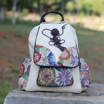 

Hot vintage string appliques women traveller backpacks!Nice floral embossing lady Zipper&Hasp backrack All-match canvas backruck