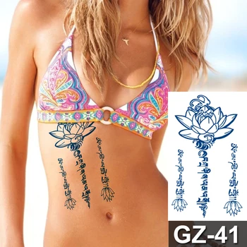

Juice Temporary Tattoo Sticker Super Waterproof Long Stay Indian Sanskrit Lotus Design Tattoo Sticker arm henna flower tattoos