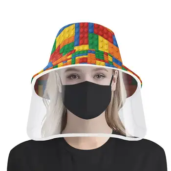 

3D Toy Brick Printing Women's Protective Bucket Hat Summer Anti-wind Face Shield Cap Removable Foldable Fisherman Cap Kapelusz
