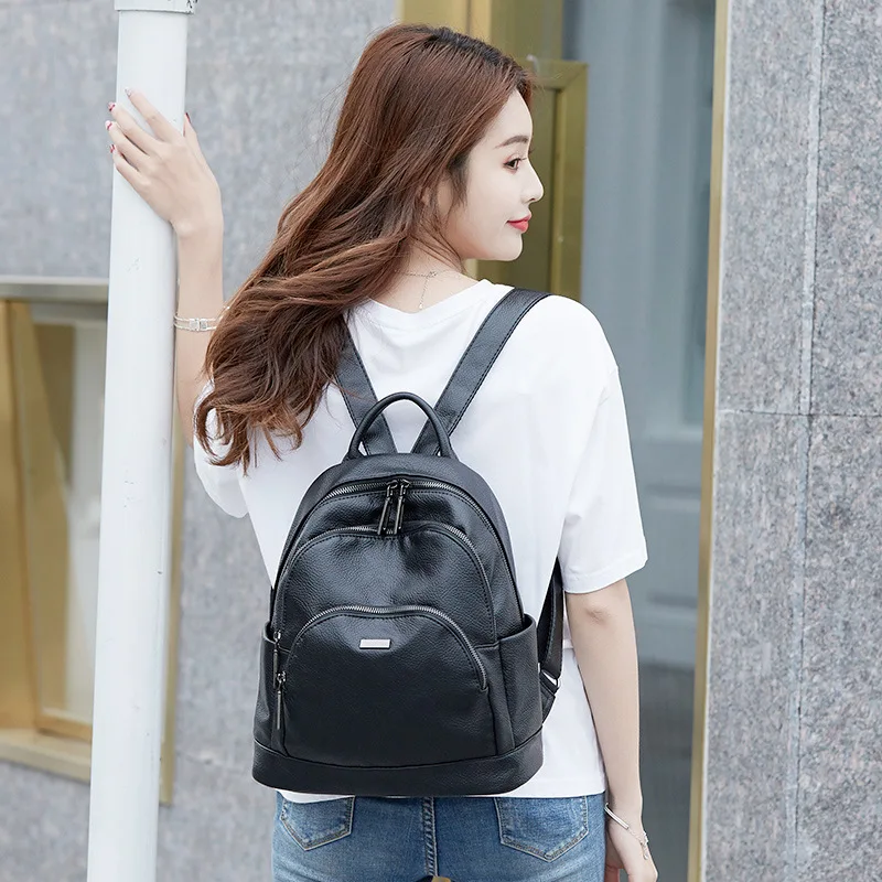 

Backpack Women's 2020 New Style Korean-style Genuine Leather Leather Backpack Women's Versatile Soft Leather Women's Travel Bag