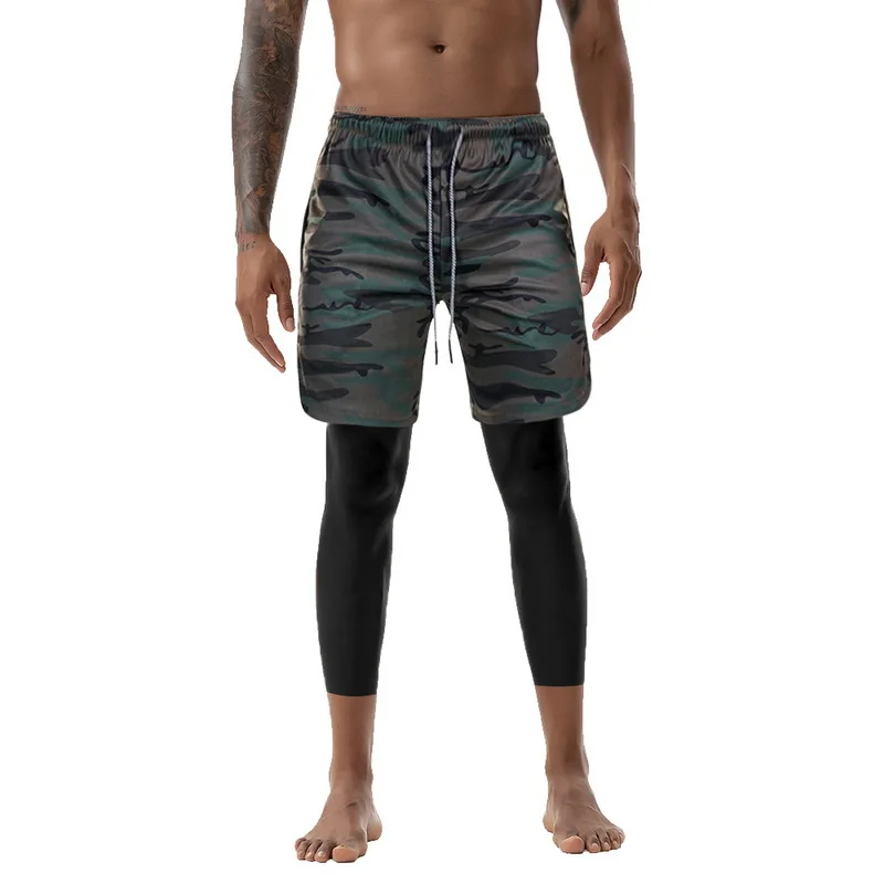 Green Camouflage 1 Мужские шорты 2 в 1, брюки, колготки, брюки, брюки для йоги, дышащие леггинсы для бега, мужские спортивные брюки для бега, штаны для упражнений - Цвет: Green Camouflage 1
