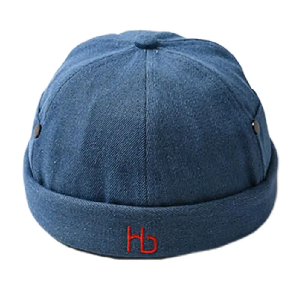 Унисекс без полей Регулируемая Docker Hat Beanie буквы вышивка мыть череп Кепка - Цвет: Синий