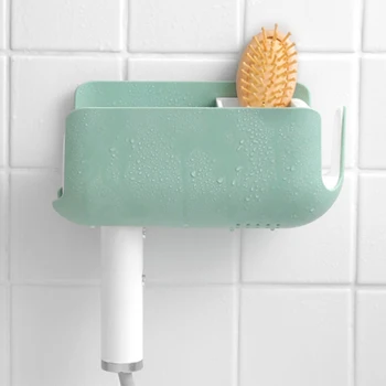 

Wall-mounted Hair Dryer Hanger Creative Punch-free Hair Dryer Hanger Solid Color Hair Dryer Hanger For Bathroom Storage Shelves
