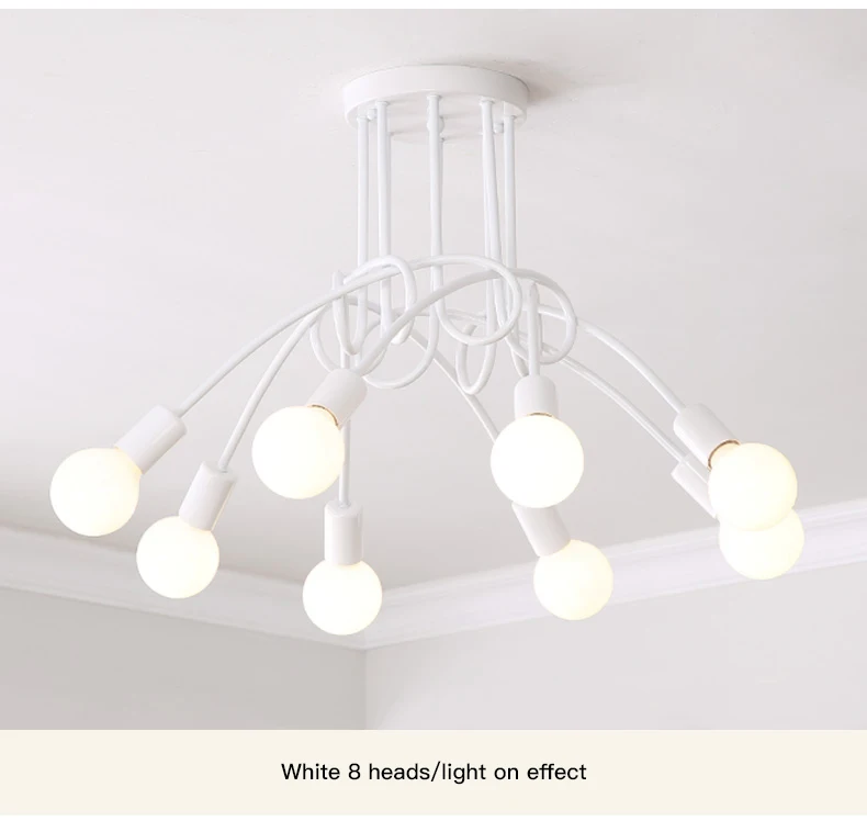 Vintage Chandelier For Living Room Nordic Bedroom Loft Kitchen Edison Bulbs Ceiling Lamp Creative Curve Hanging Light Fixture dining chandelier