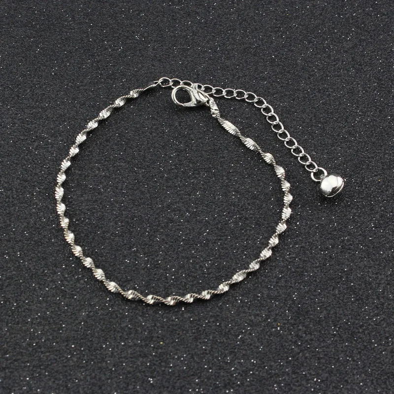TAFREE Lovely Simply water wave Anklets For Beach Holiday Gold and silver Plated Jewelry For women foot Chains accessories
