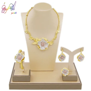 

Yulaili Fashion African Beads Jewelry Sets Exquisite Dubai Gold Flower Shape Crystal Jewellery Nigerian Wedding Bridal Bijoux