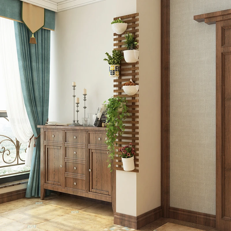 Balcony flower rack hanging solid wood hanging Outdoor flower pot rack anti-corrosion wood wall wall