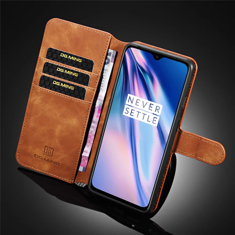 Ретро стиль, размер 7 лет чехол OnePlus 7T Кожаный чехол-портмоне с откидной крышкой Роскошный чехол-портмоне из кожи Текстура One Plus защитой от воровства с магнитной кнопкой, защитный чехол для телефона 4 камеры круглый