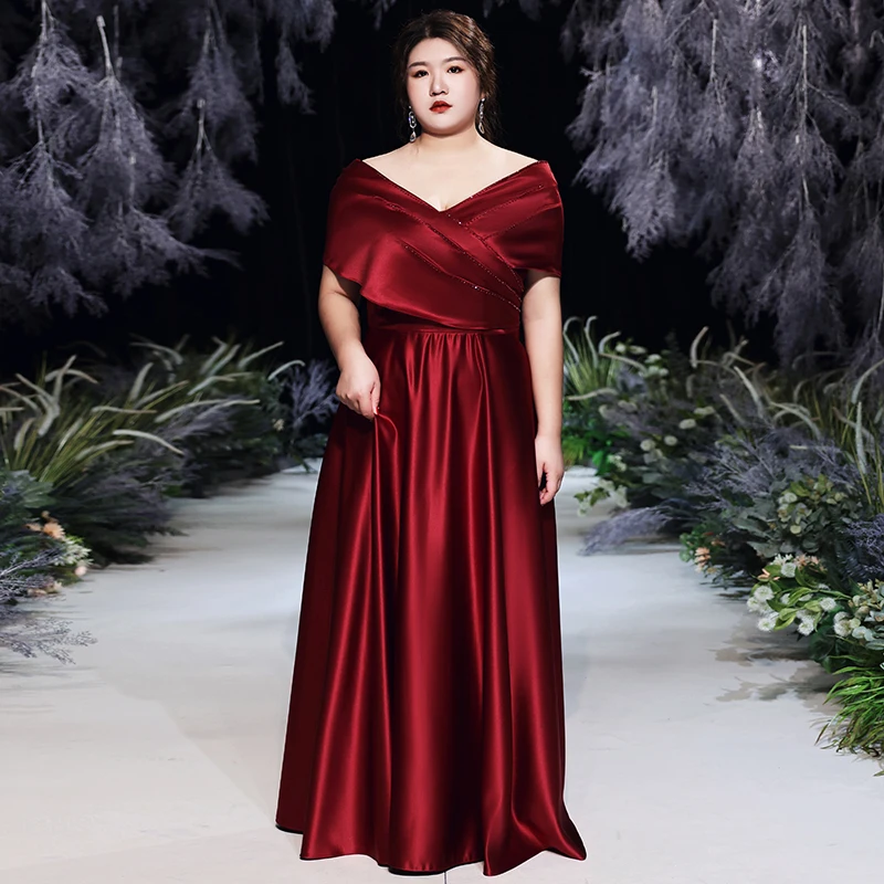 

Evening Dress Empire Short Sleeves Lace Up Ruched Floor-Length V-Neck Simple Fashion A-Line Plus Size Women Formal Gowns D1238