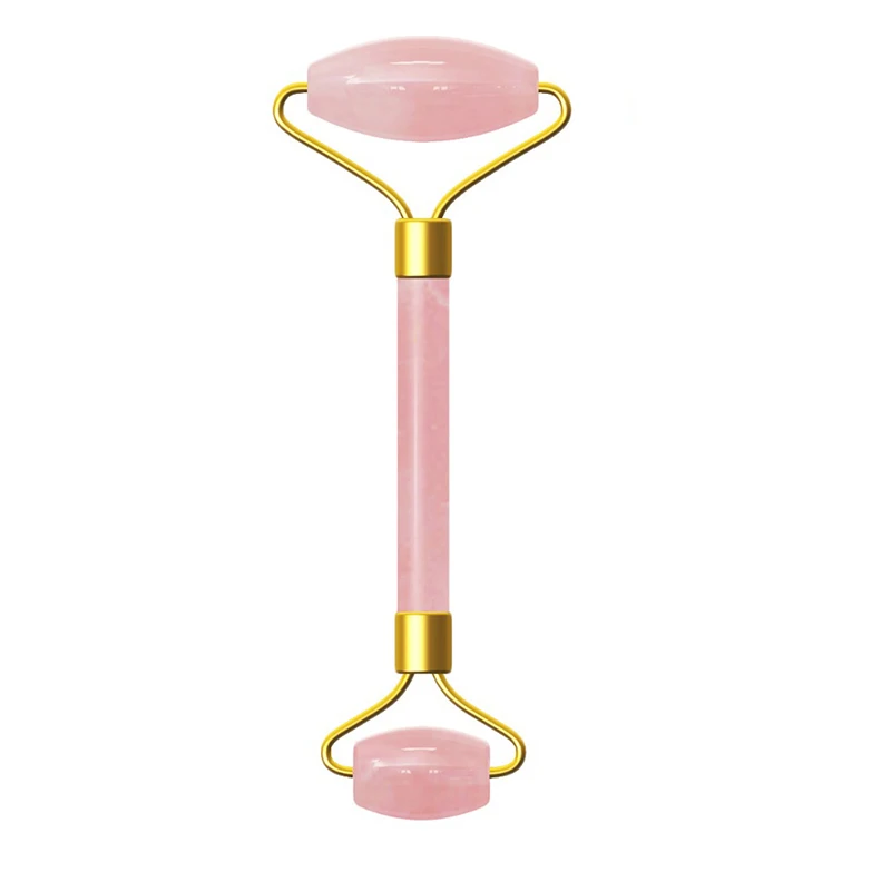 Pink Roller 1 шт. Розовый кристаллический камень нефритовый ролик Набор Массаж подтяжка лица роликовый лицевой массажер для похудения натуральный кварцевый камень инструмент для массажа шеи - Цвет: Pink Roller
