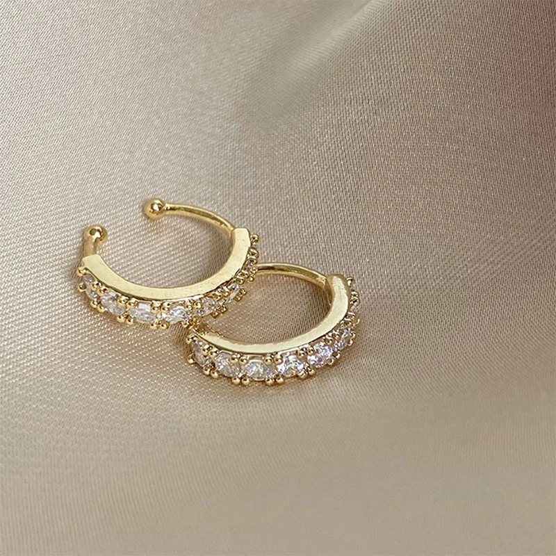 Crystal Ear Cuff Earring for Women Gold Color C-Shape Without Piercing Statement Small Earring Bridal Wedding Ear Clip Jewelry