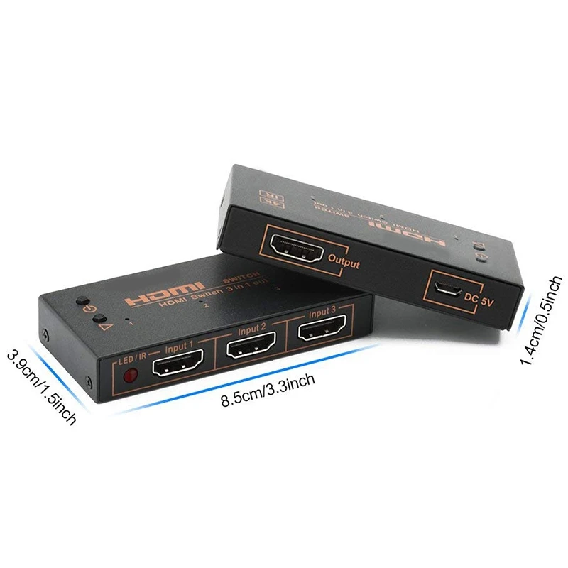 Hdmi-переключатель 3 в 1, hdmi-коммутатор, встроенный ИК-переключатель с дистанционным Hdmi-переключателем, селектор 3 в 1 Hdtv для портативных ПК