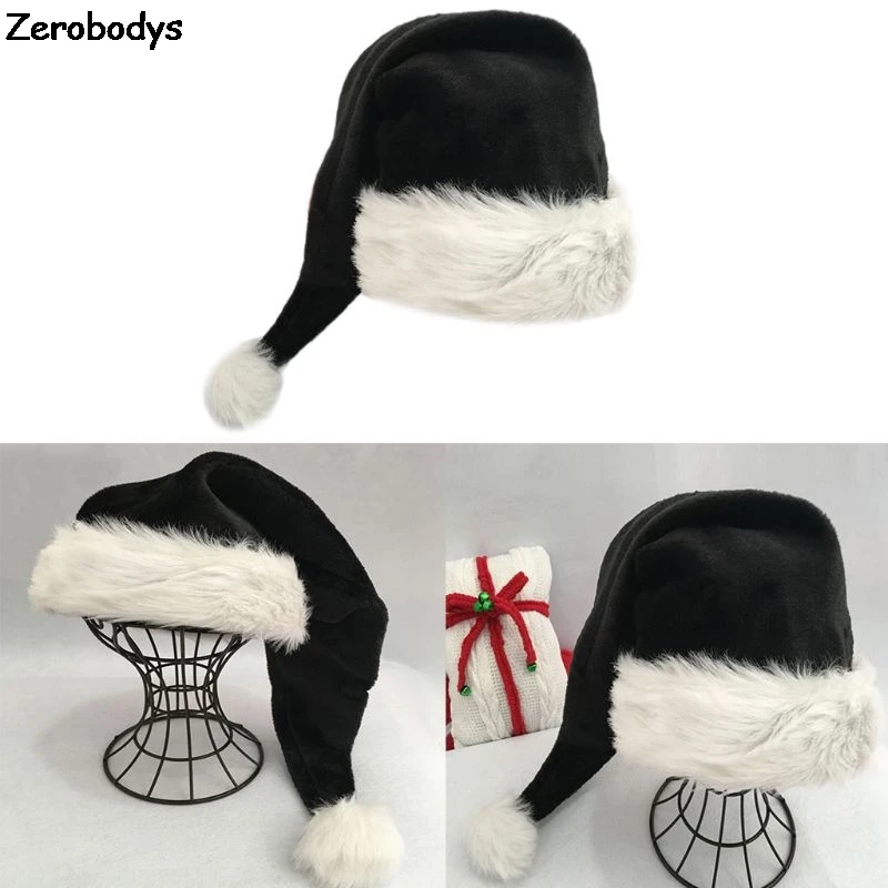 75 см Для Взрослых Черная плюшевая длинная Рождественская шапка Рождественский костюм помпон шапка Санта-Клауса