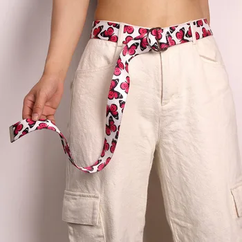 

Fashion Casual Nylon Canvas Fabric Belt Strap D Ring Buckle Waist Band Printing Long Cloth Dress Knitted Waistband