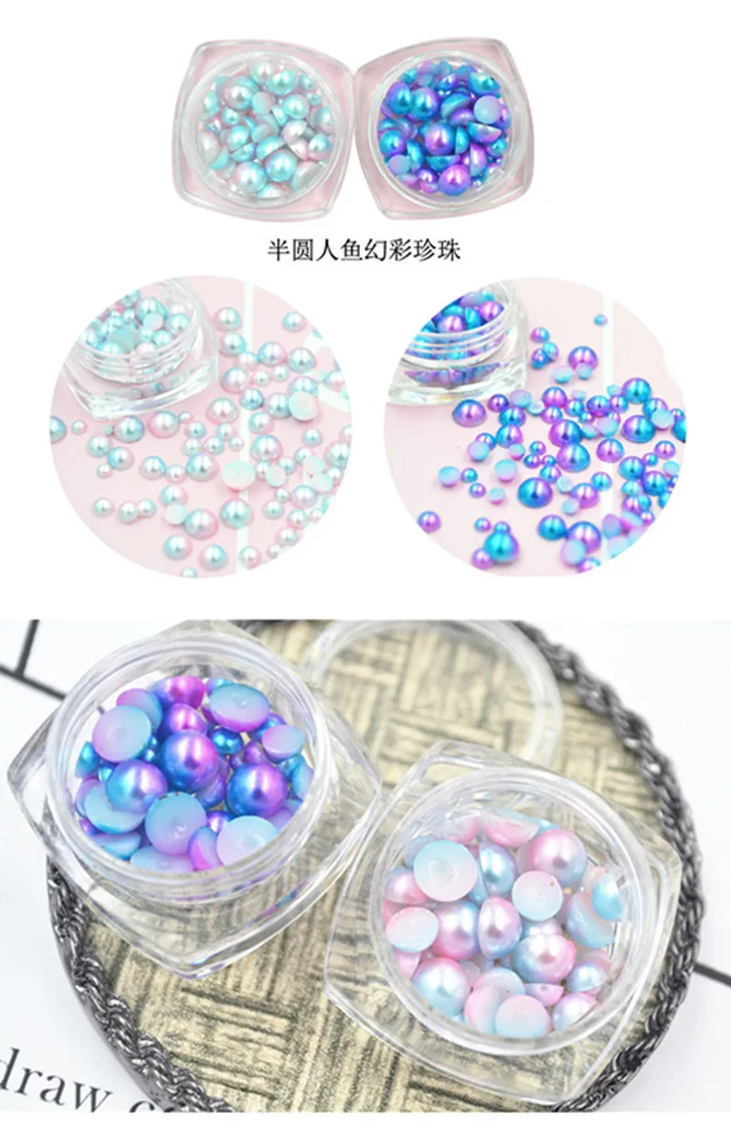 Nail art mermaid gradually changing color highlight all round pearl jewelry nail box pearl half size assortments