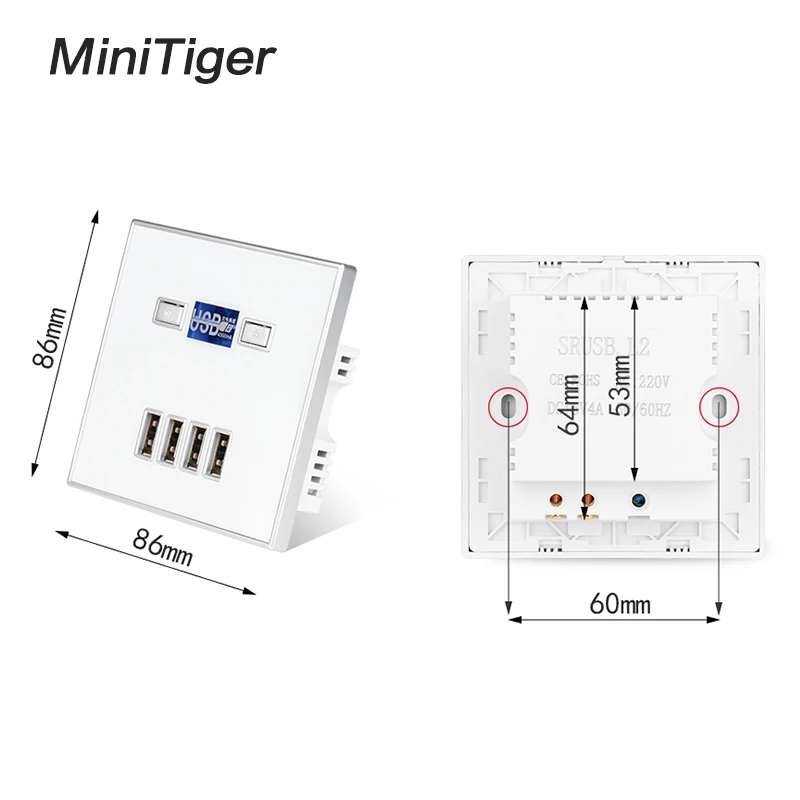 Minitiger 4-портовый розетка с USB настенное Зарядное устройство адаптер розетка стандарта евроcоюза Мощность выход Панель электрическое настенное зарядное устройство адаптер для зарядки