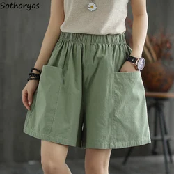 Baggy Shorts Women Soft Pockets Leisure Solid All-match Simple Basic Cozy M-4XL Students Comfort Trendy Summer Daily Boyfriend