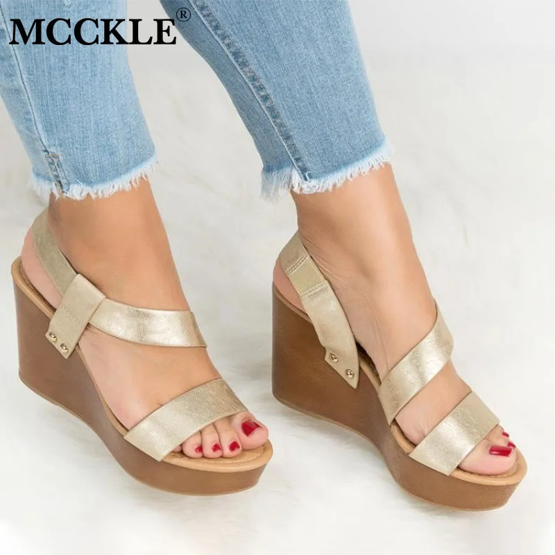 ladies gold wedge sandals