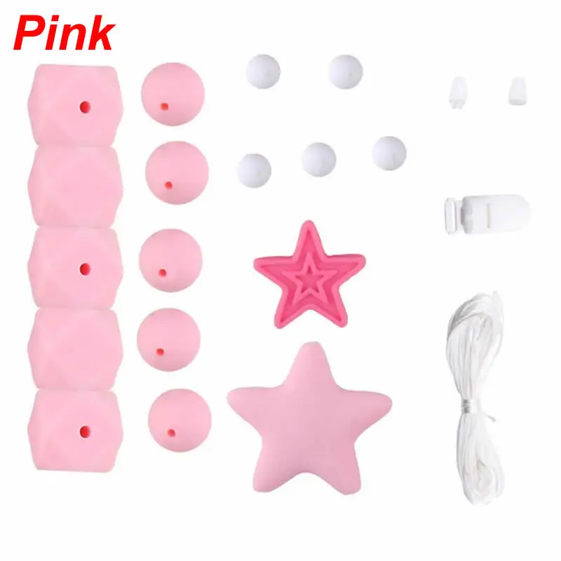 Pink Детские Силиконовые Бусины Набор DIY Детские Прорезыватели игрушка для прорезывания зубов младенцев Ожерелье Браслет Прорезыватель Соска цепи делая аксессуары - Цвет: Pink