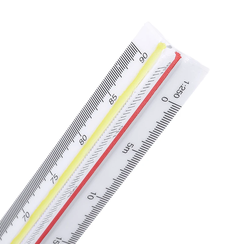 30cm/12"Triangular Metric Scale Ruler Plastic 3 Color Coded Sides Measure Device 