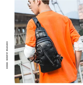 

Men’s Sling Bag, Crossbody PU Leather Shoulder Chest Shoudler Crossbody Bag Waterproof Hiking Daypack