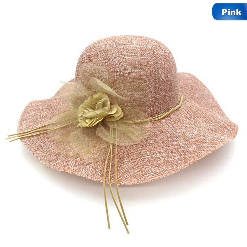 PK Широкий пляжный навес летние шляпы от солнца для женщин Cambric Chapeu Feminino органза цветок искусственная кожа ошейник с бантиком Женские соломенные шляпы - Цвет: PK