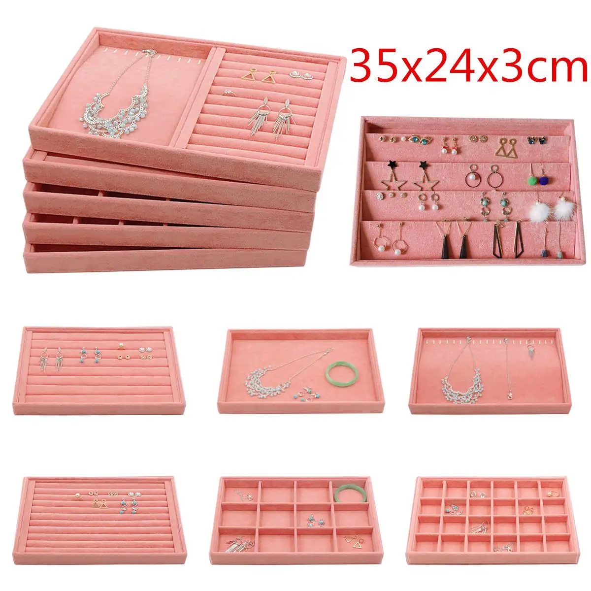 

Jewelry Storage Tray Pink Jewelry Storage Box Ring Earring Necklace Display Tray Stand Holder MultiFunction Bracelet Organizer