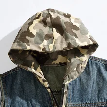 Стиль, приталенный трендовый джинсовый жилет, Мужская одежда, джинсовая куртка с капюшоном, Мужская камуфляжная джинсовая жилетка