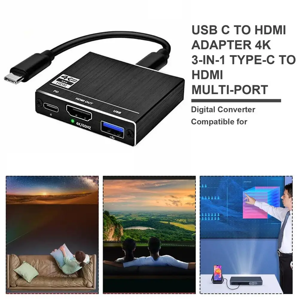 Тип C к адаптеру HDMI 4K 3-в-1 Тип-C кабель-Переходник USB C на HDMI USB 3,0 мульти-Порты и разъёмы адаптер совместим для MacBook Pro для samsung