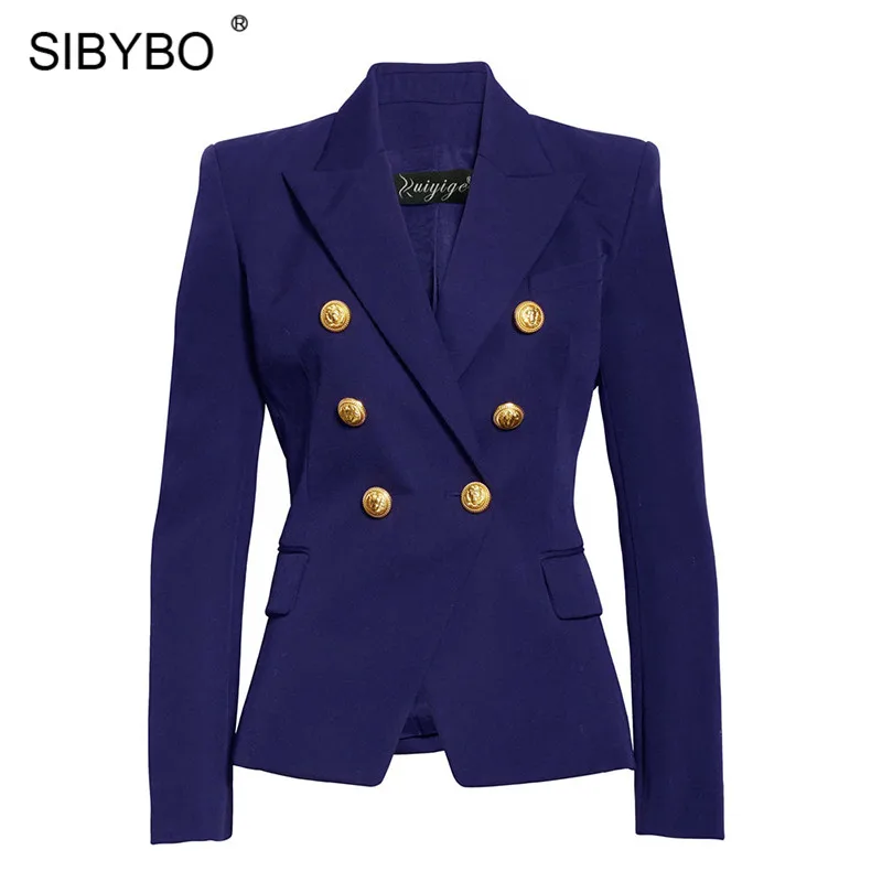 SIBYBO, Осень-зима, повседневный блейзер в клетку с принтом, женское приталенное пальто с длинным рукавом, на пуговицах, размера плюс, Женский блейзер