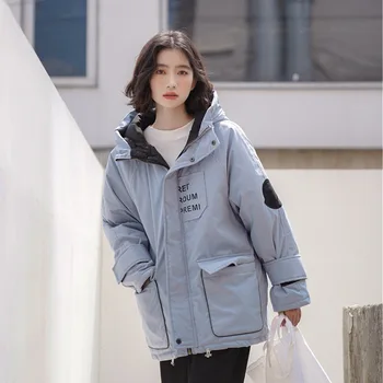 

Jackets Women Hooded Coat Sweet 2019 Winter Warm Simple Letter Cotton Padded Clothing Loose Fashion Cute Woman Coats And Jackets