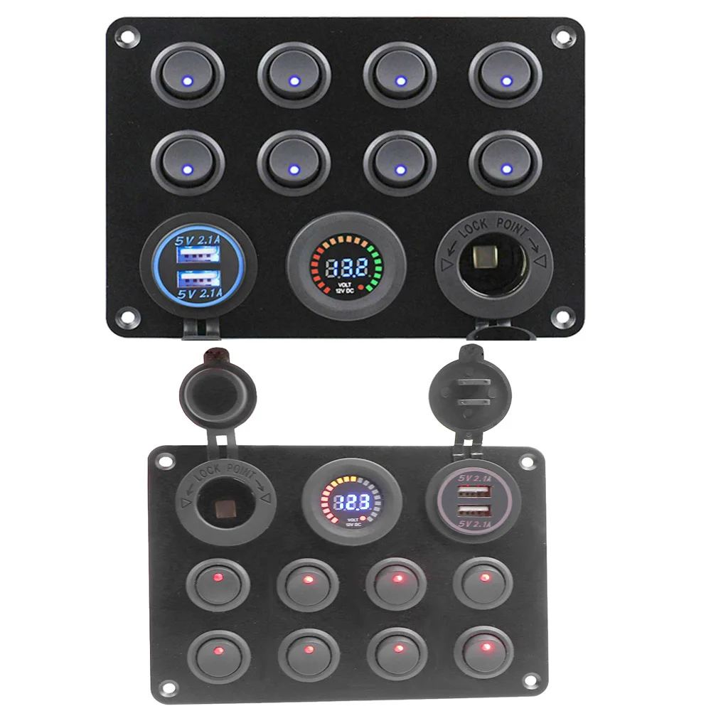 Панель переключателя с 8 клавишами цифровой вольтметр двойной разъем USB