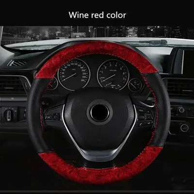 38 см чехол на руль Противоскользящий дышащий мягкий Универсальный ручной швейный чехол рулевого колеса автомобиля с иглами и резьбой - Название цвета: Wine red color