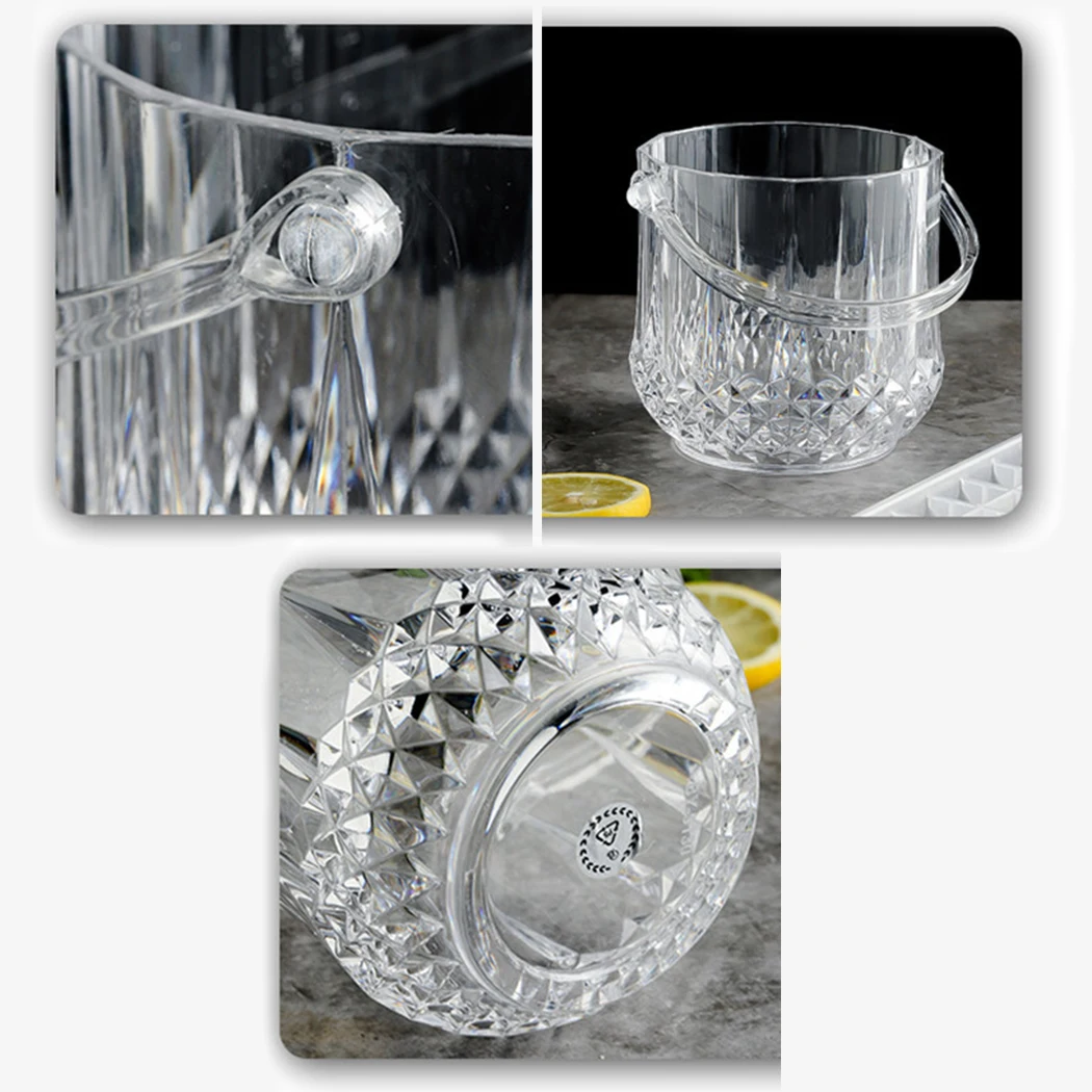 Champagne Wine Beer Drinks Ice Bucket Acrylic Clear Portable Wine Tub Plastic Drink Bucket with Handle for Bar Tool Supply