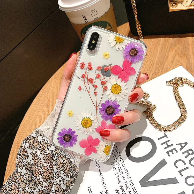 Для iPhone X XS Max XR 6 6S 7 8 Plus XR натуральные высушенные цветок ромашка Чехлы ручной работы симпатичный чехол Ins Мода с подарком