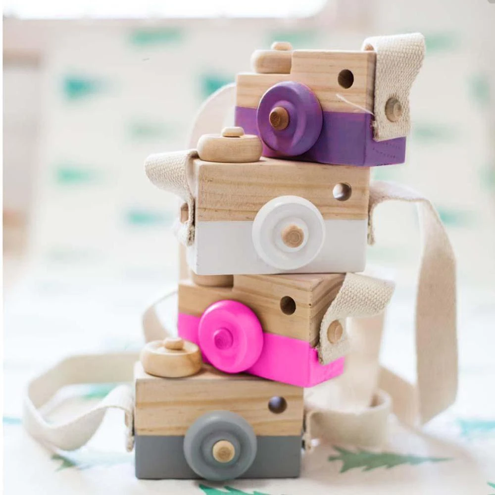 kids baby wooden toy camera minimalist Simulation Camera Christmas Gift White WT 