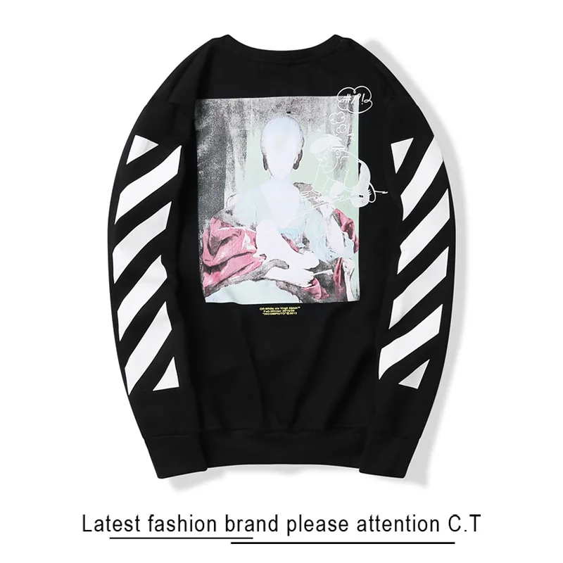 19SS OFF-WHITE No face queen картина маслом дизайн свободный Круглый вырез пуловер плюс бархатная толстовка мужская пара