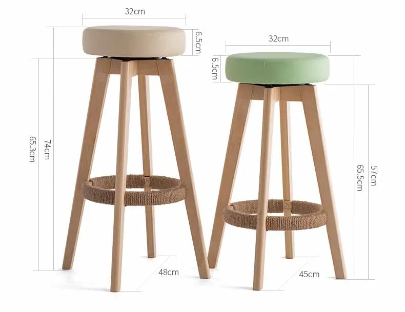 Bar Stools European Style Modern Minimalist Rotatable Solid wood Seat Height 65.5/74 CM High Stool Bar Family Business Cafe