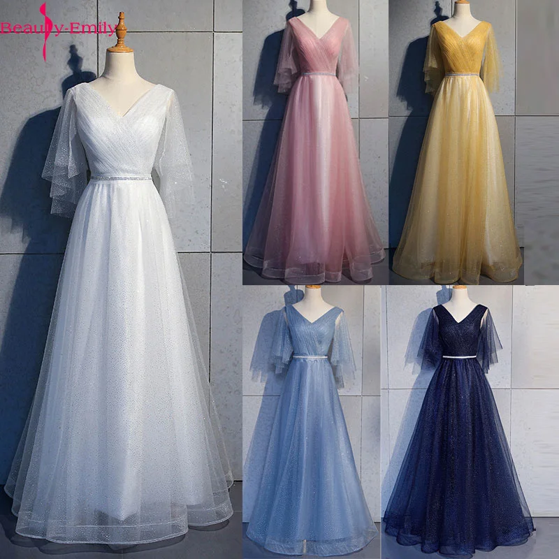 plus size gowns Elegant Evening Dresses Beauty-Emily Gradient V Neck Satin Woman Gowns A-line Party Dress Open Back Ladies Gown Robe De Soiree long formal dresses