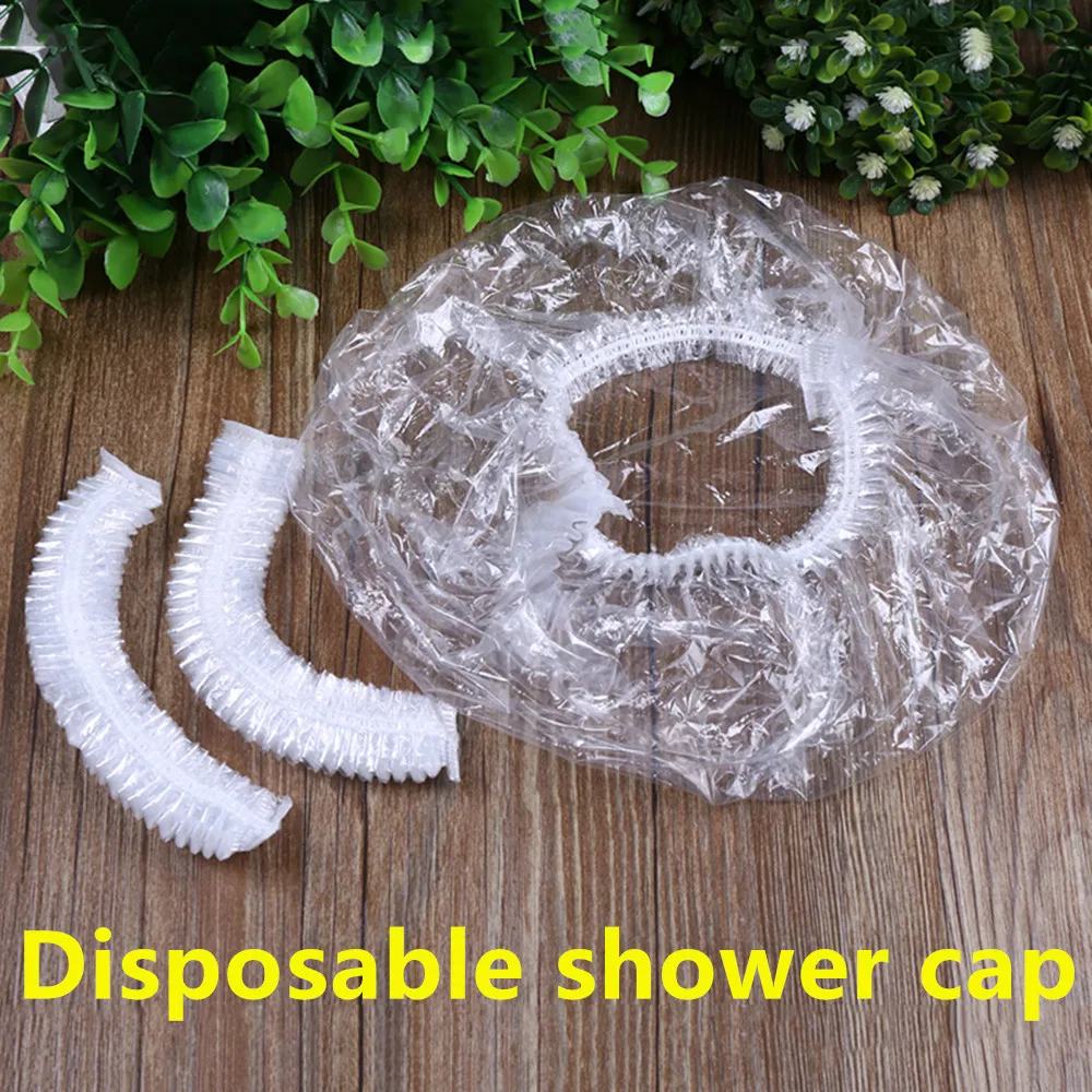 

High quality 100PCs Elastic Transparent One-off Shower Hair Cap Cover Bath Salon Spa Hat Hotle Bathroom Accessories Disposable