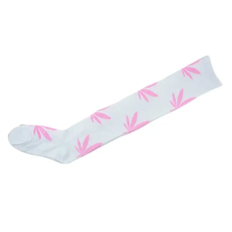 White with pink Kuulee Пикантные ботфорты; высокие сапоги-гетры с Кленовым листом с цветочным принтом прямые чулки для детей - Цвет: White with pink