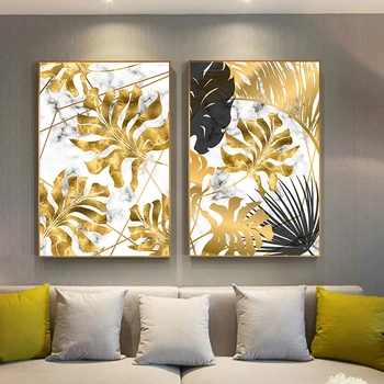 

Nordic Plants Golden Leaf Canvas Painting Floral Botanical Posters Prints Wall Art Picture for Living Room Home Decor Cuadros