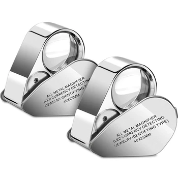 

2 Pack 40X Illuminated Jeweler LED UV Lens Loupe Magnifier Jewelers Magnifying Glass for LED Currency Detecting Jewelers Identif