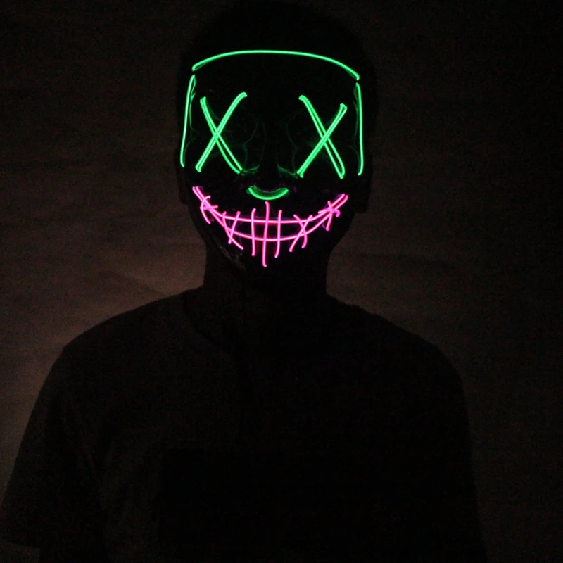 Двухцветная светодиодная маска, вечерние маскарадные маски на Хэллоуин, неоновая маска, светится в темноте, тушь для ресниц, страшная маска, Очищающая маска